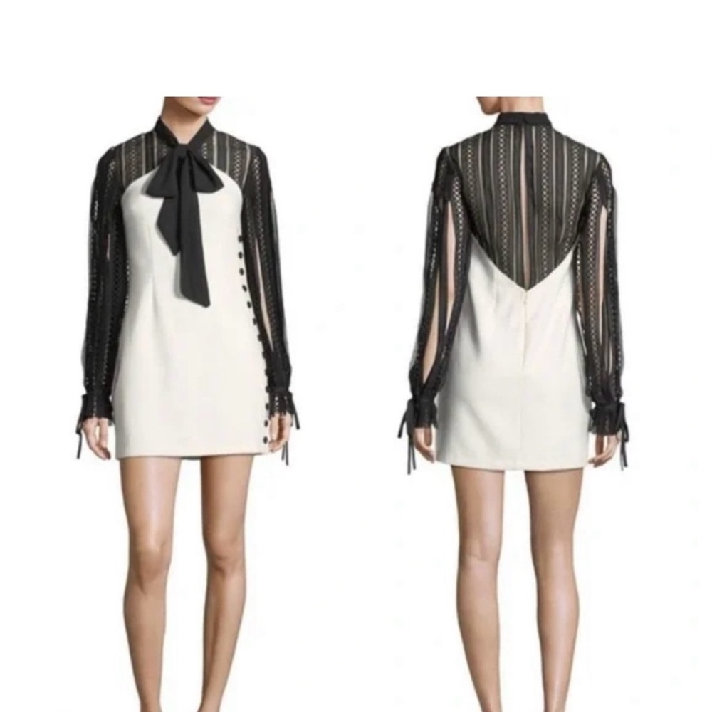 Self-Portrait Black and White Sheath Dress Long Sleeve Cocktail